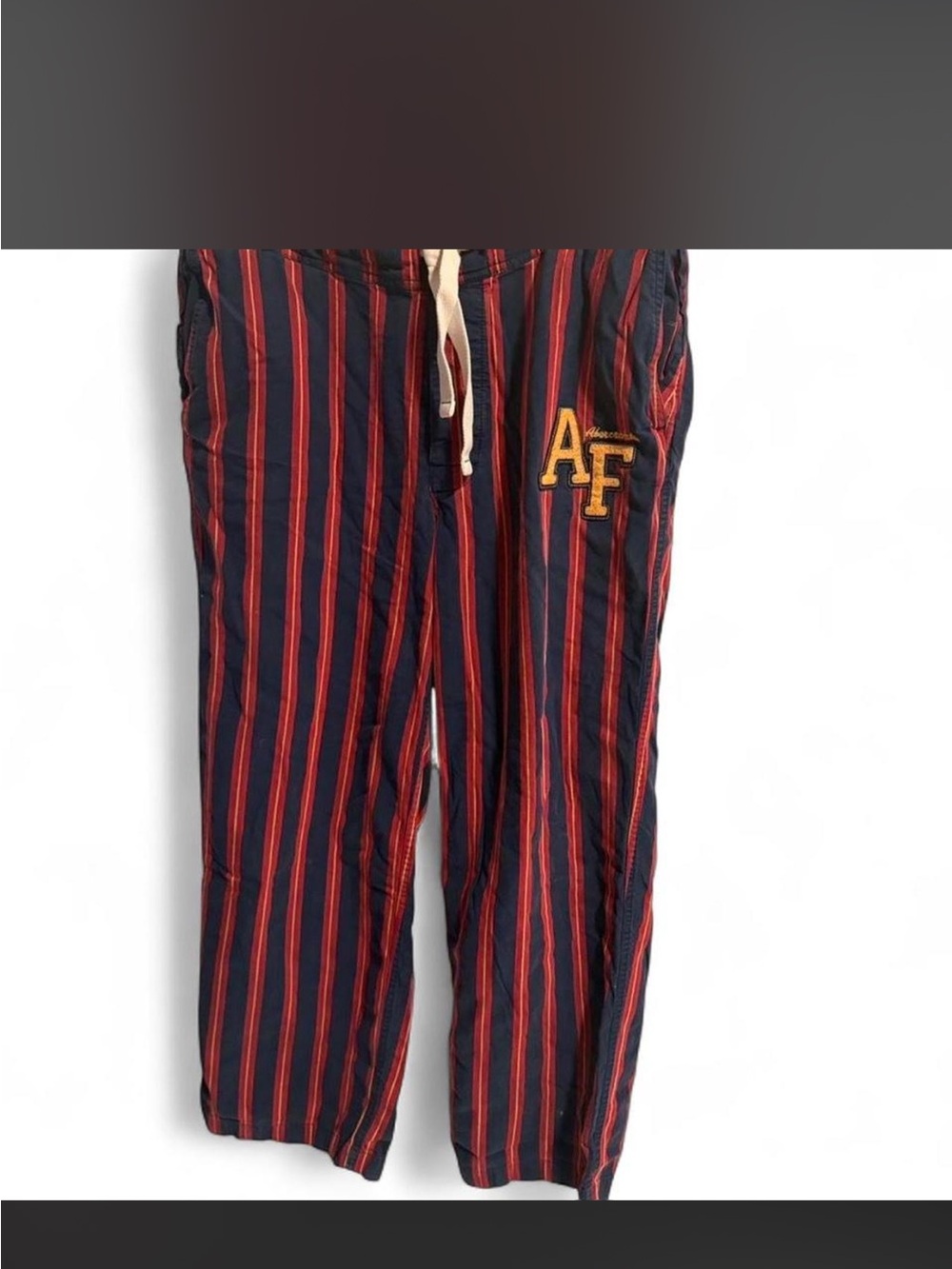 Abercrombie & Fitch Navy Blue and Red Striped Button Pants